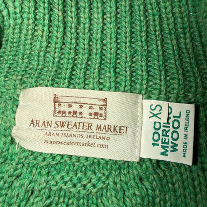 Aran Sweater Market Fisherman Wool Sweater Womens Size XS Ireland Green Zip Up