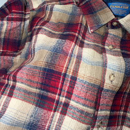 VTG 90s Pendleton Wool Flannel Shirt Jacket Gray Red Plaid USA Made L Rockabilly
