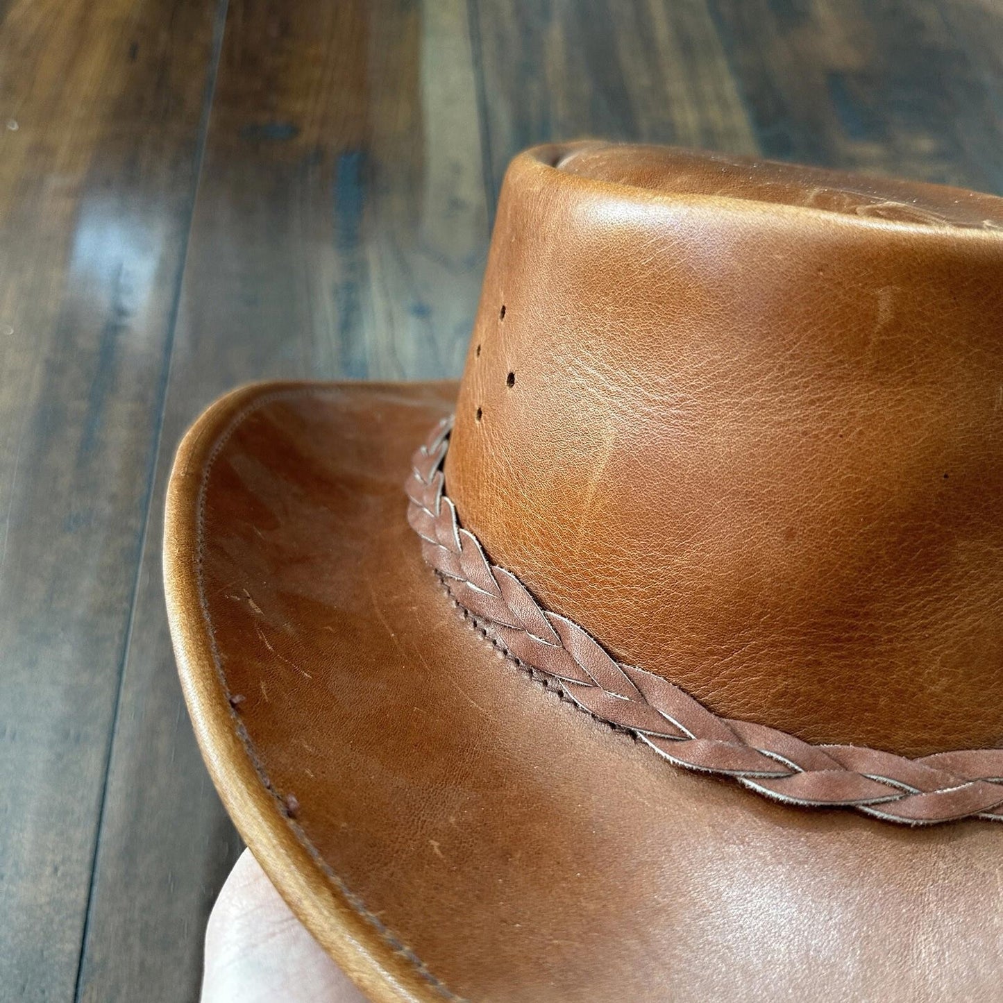 Vtg 1980s Leather Hat Suede Australia Hippy Suede Leather HAT Mens 20 Inch 80s