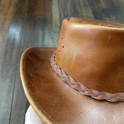 Vtg 1980s Leather Hat Suede Australia Hippy Suede Leather HAT Mens 20 Inch 80s