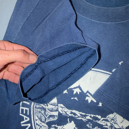 VTG 70s Lean Downstream Hike Fishing River Mountain Graphic T Shirt Outdoor PDX