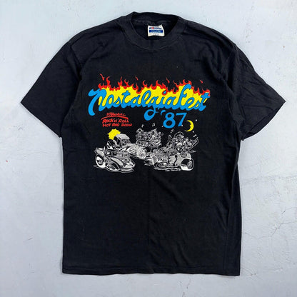 Rock N Roll Flames 80s Hanes VTG T Shirt Nostalgia Fest Hot Rod Cars 1982 Art L