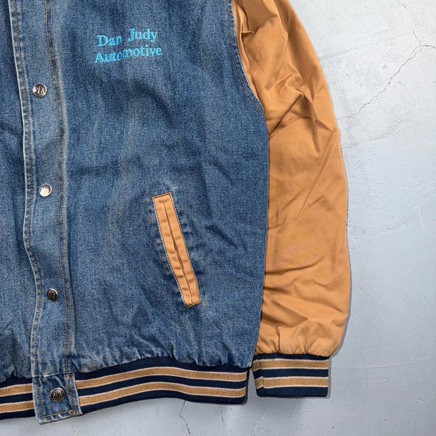 Summer Nights 2007 Vintage Denim Varsity Jacket Y2K Dan Judy Salem Auto Club