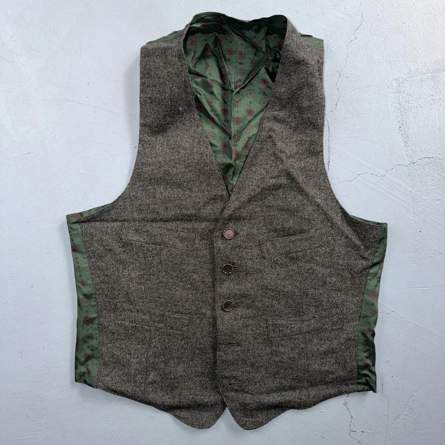 VTG Vest Mens Gray Green Waistcoat Size S 1940s 1950s Double Sided Rare Suit