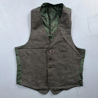 VTG Vest Mens Gray Green Waistcoat Size S 1940s 1950s Double Sided Rare Suit