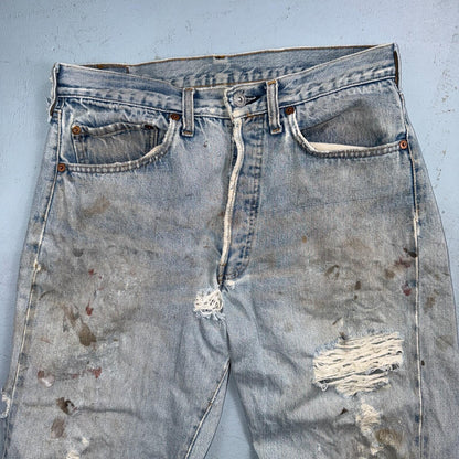Levis 501 Vintage 80s Redline Selvedge USA XX Jeans Thrashed 32x36 Act 30x32