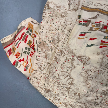VTG 50s PENNEYS Hawaiian Flags Button Aloha Shirt Rockabilly THRASHED 1950s