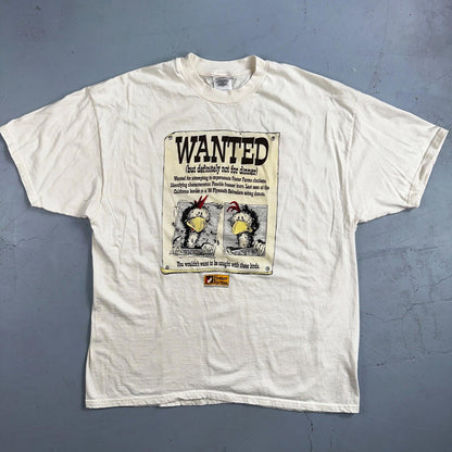 Foster Farms Wanted Chicken VTG T Shirt Funny Y2K 2XL Beige Boho Graphic Fun