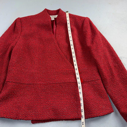 VTG 90s Norm Thompson Womens Red Jacket Blazer Wrap Wool Size 12 Casual Chic