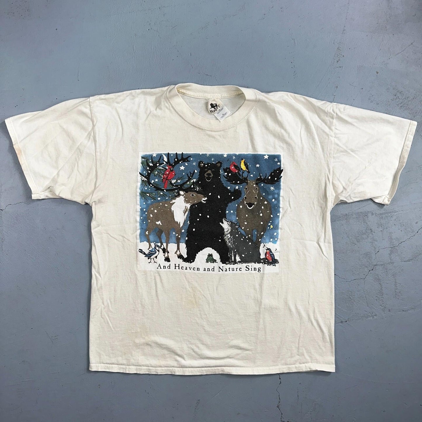 Animals Bear Moose Deer VTG T Shirt Heaven Nature Sing Family Christmas Hatley