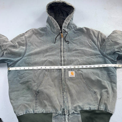 Vintage Carhartt Olive Green Hooded Jacket Bomber Coat Thrashed Faded 90s Y2K