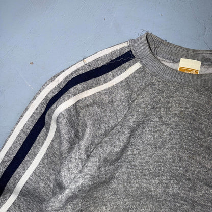 1980s Gray Sweatshirt 80s VTG Crewneck Gym Raglan Jumper Striped Rayon Medium