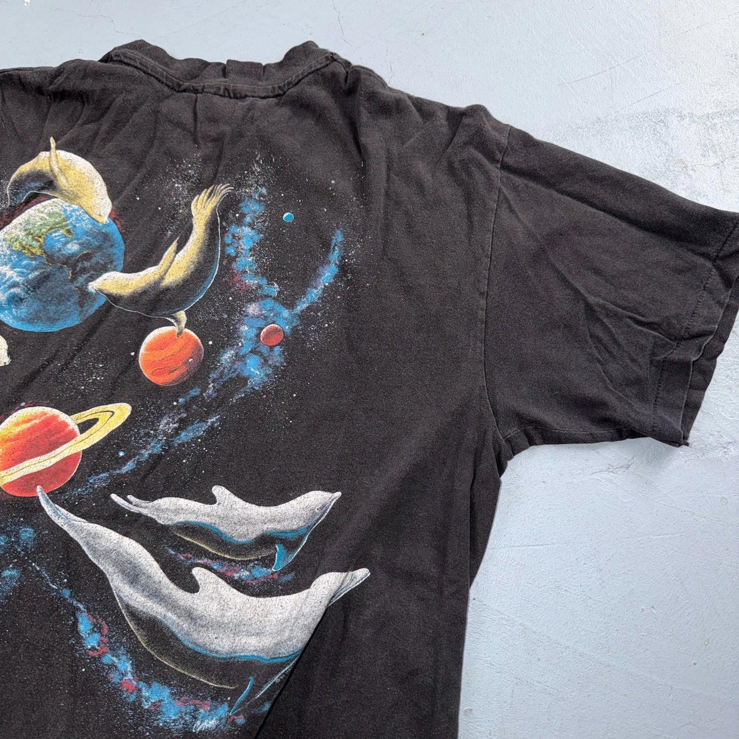 VTG 1990s Harlequin Space Galaxy Wildlife Epic Dolphin Whale Animal T Shirt L