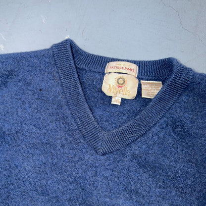 Patrick James Viyella V Neck Pullover Sweater 100% Merino Wool XL Shrunk Blue