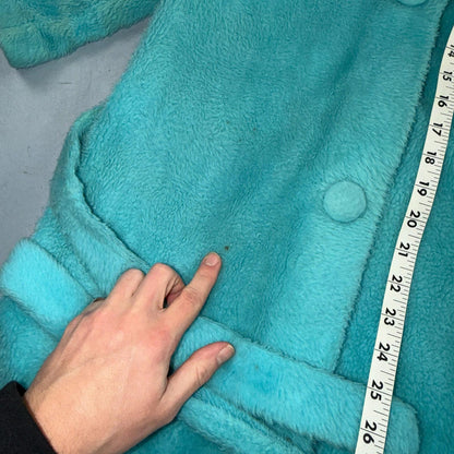 Carol Brent 1950s VTG Blue Fuzzy Rockabilly 50s Robe Bath Button Fancy Cute