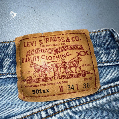 Levis 501 Vintage 90s XX Straight Leg Mexico Jeans 34x36 Light Wash Act 31x30