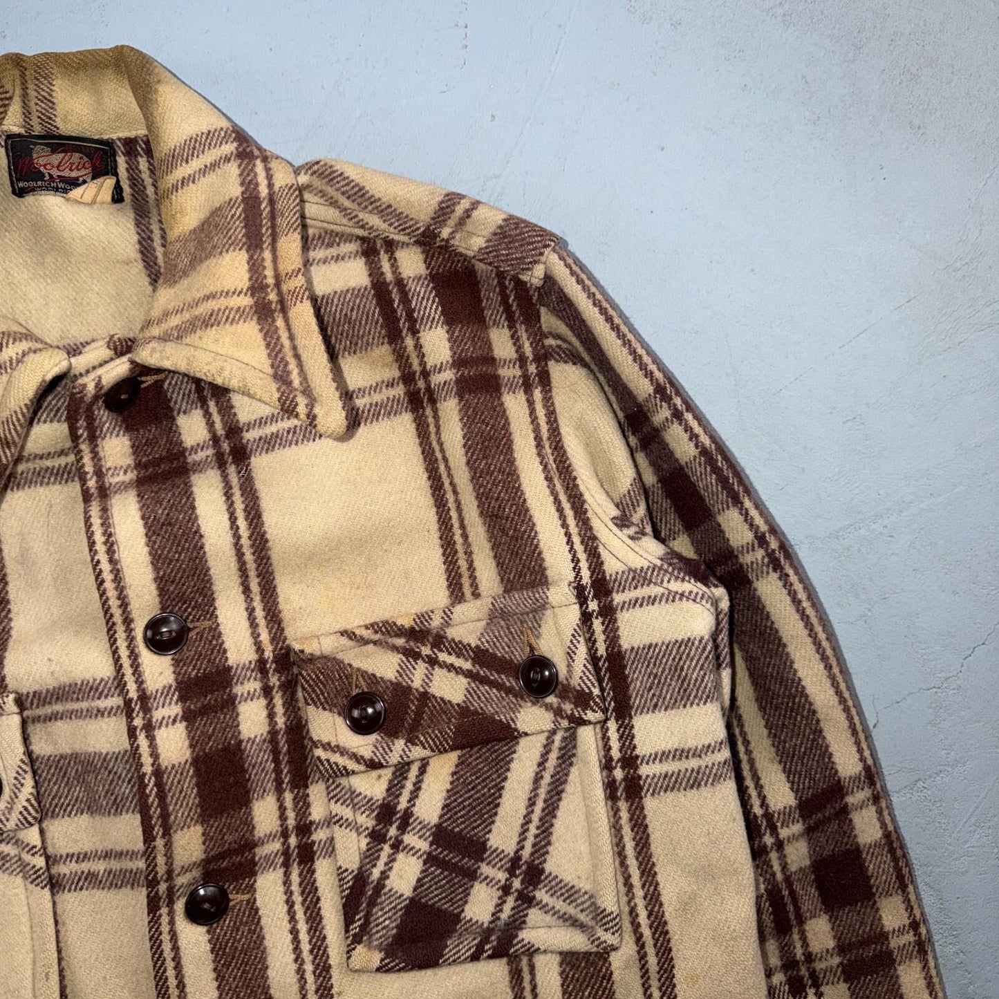 VTG 40s 50s Woolrich Jacket Size 38 Brown Ivory Mackinaw Hunter Plaid Wool RARE