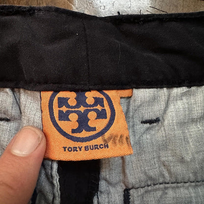 Tory Burch Women's Boyfriend Bermuda Chino Shorts Gold Button Navy Blue Size 29