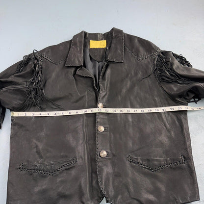 Vintage Buckskin Montana Jacket Black Leather Fringe Western Leather Cowboy 70s
