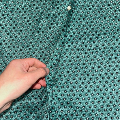VTG 60s Jantzen Womens Top 12 Green Button Long Sleeve Shirt Flowers USA