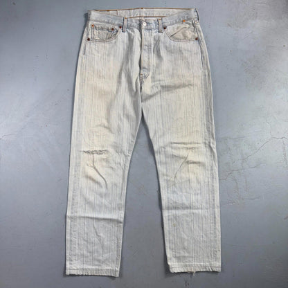 Levis 501 Vintage Y2K 90s XX Straight Leg Jeans Blue Light Wash Stripe Act 33x29