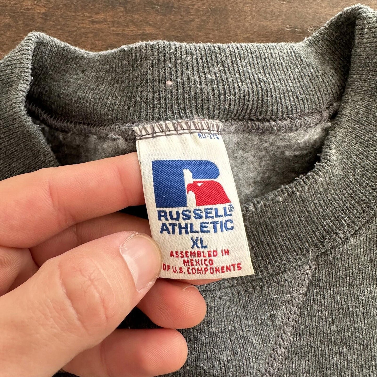 Vintage Russell Athletic Sweatshirt Gray XL USA Worn Thrashed 80s 90s Jumper