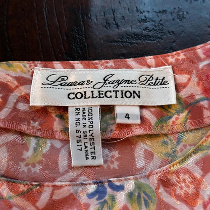 VTG Laura and Jayne Peites Womens Semi Sheer Blouse Blue Button 4 Floral Cute