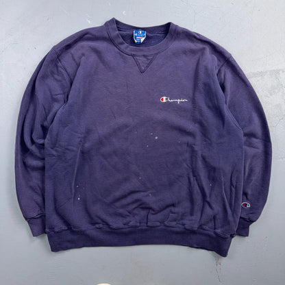 VTG Champion Crewneck Sweatshirt Navy Embroidered Logo USA 2XL Thrashed Gym