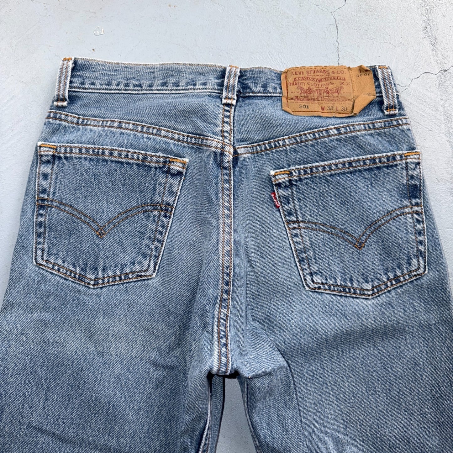 Levis 501 Vintage 90s USA XX Straight Leg Jeans Blue Light Wash 30x30 Act 27x28