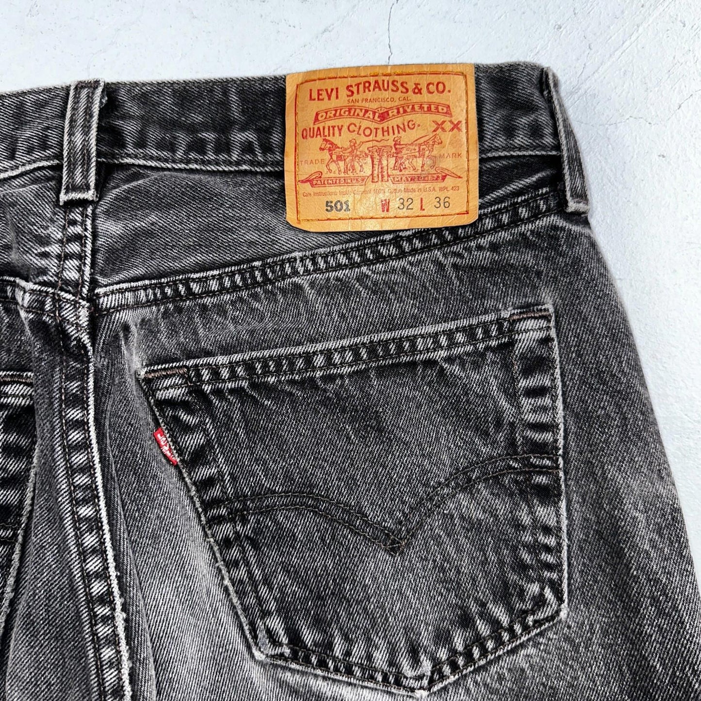 Levis 501 Vintage 90s USA XX Straight Leg Jeans Black Light Wash 32x36 Act 30x27