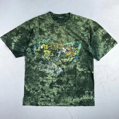 Rainforest Cafe VTG Shirt Mens Large Green Tie Dye Las Vegas Y2K Faded THrashed