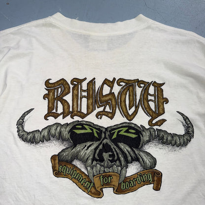 VTG 80s Rusty Surf Single Stitch Skate Skull TShirt XL Rare Promo Heavy Metal