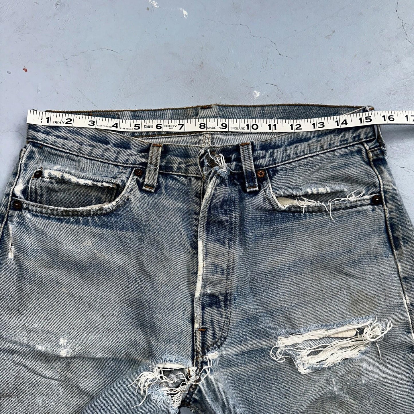 Levis 501 Vintage 80s Redline Selvedge USA XX Jeans Thrashed 33x33 Act 31x30