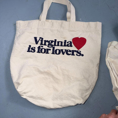 Vintage Boat & Tote Bag White Canvas Lot of 2 Virginia Is For Lovers Rose PDX