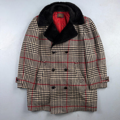 VTG Pendleton Jacket Black Plaid Wool USA Double Breast Chore Car Coat 60s 1960s