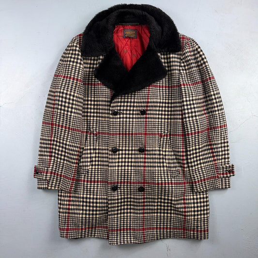 VTG Pendleton Jacket Black Plaid Wool USA Double Breast Chore Car Coat 60s 1960s