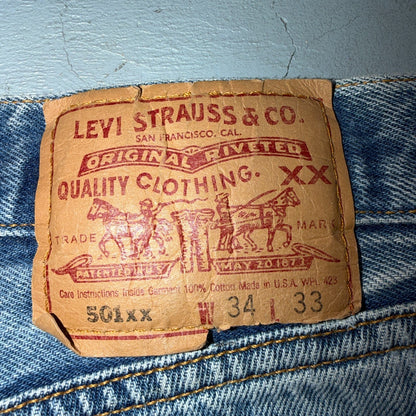 Levis 501 Vintage 90s USA XX Straight Leg Jeans Blue Light Wash 34x33 Act 31x29