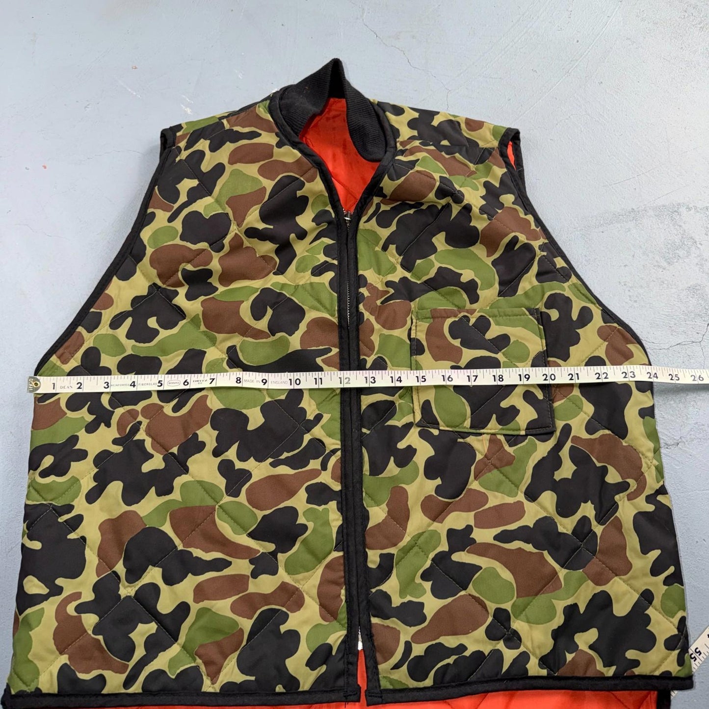 Vintage Reversible Duck Camo Blaze Orange Insulated Hunting Vest Large 80s
