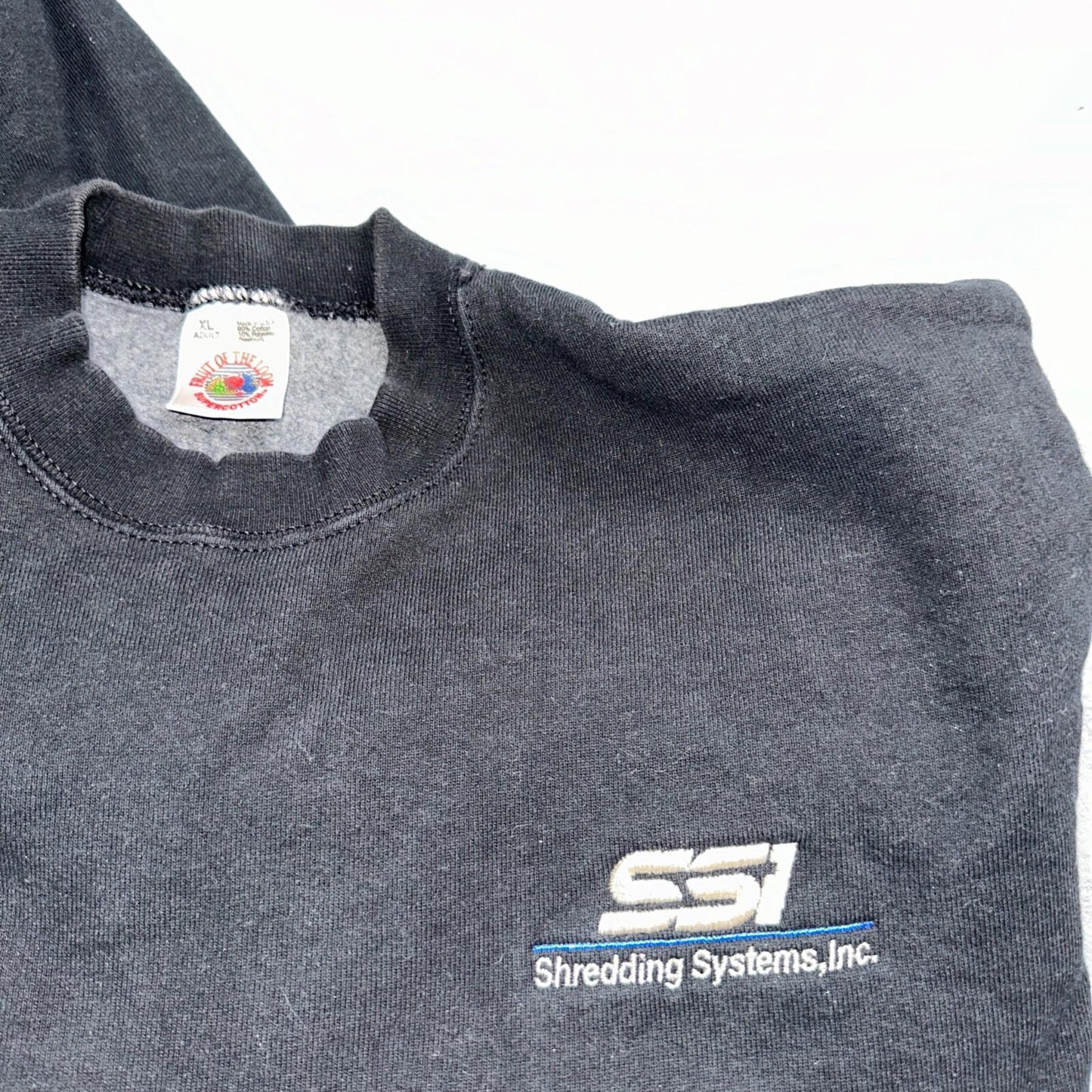 Fruit of the Loom Sweatshirt 90s VTG Crewneck USA Solid Black Blank Shredding XL