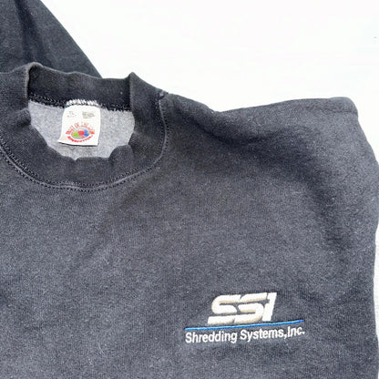 Fruit of the Loom Sweatshirt 90s VTG Crewneck USA Solid Black Blank Shredding XL