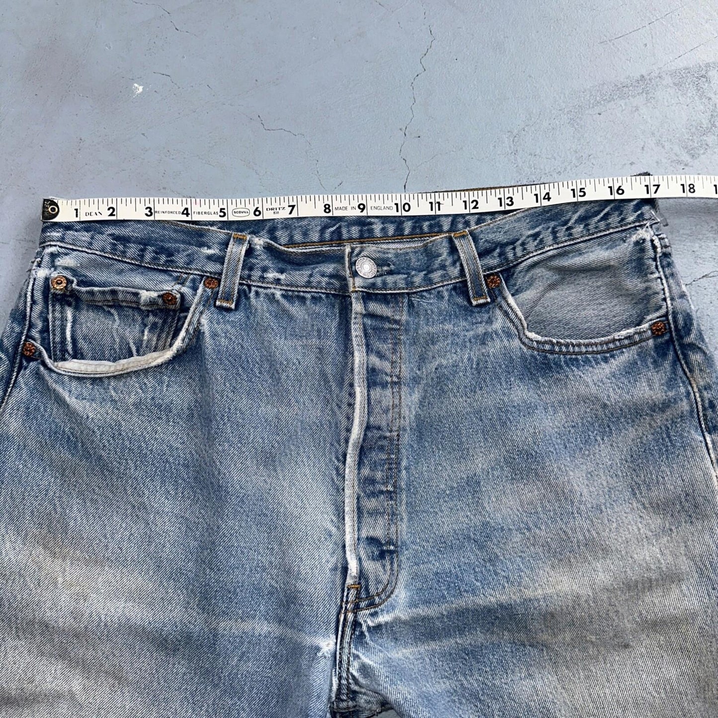 Levis 501 Vintage 90s USA XX Straight Leg Jeans Blue Light Wash 38x36 Act 34x31