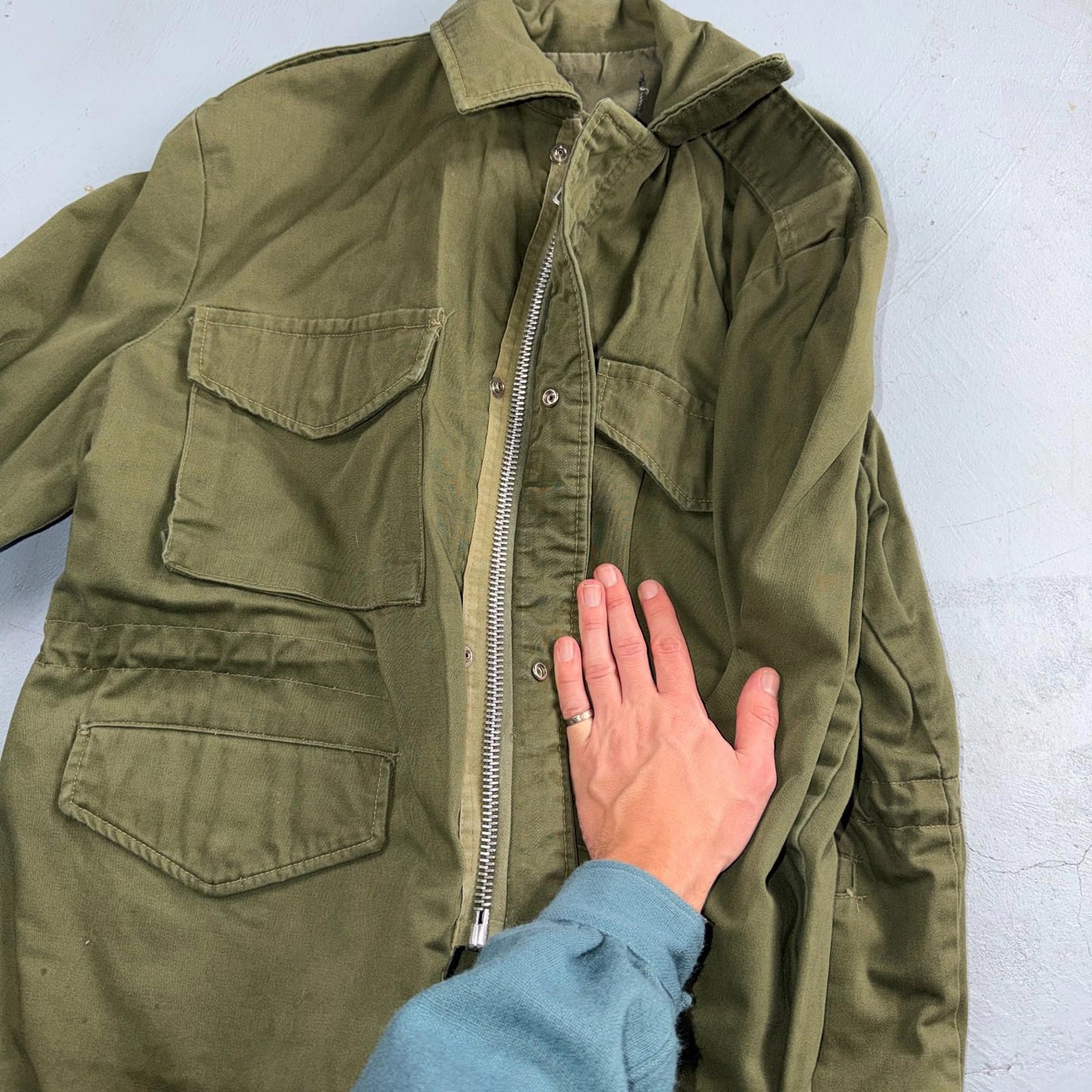 Vintage M 1951 Field Jacket US ARMY Military OG 107 Coat M51 Size M? Cut Tag