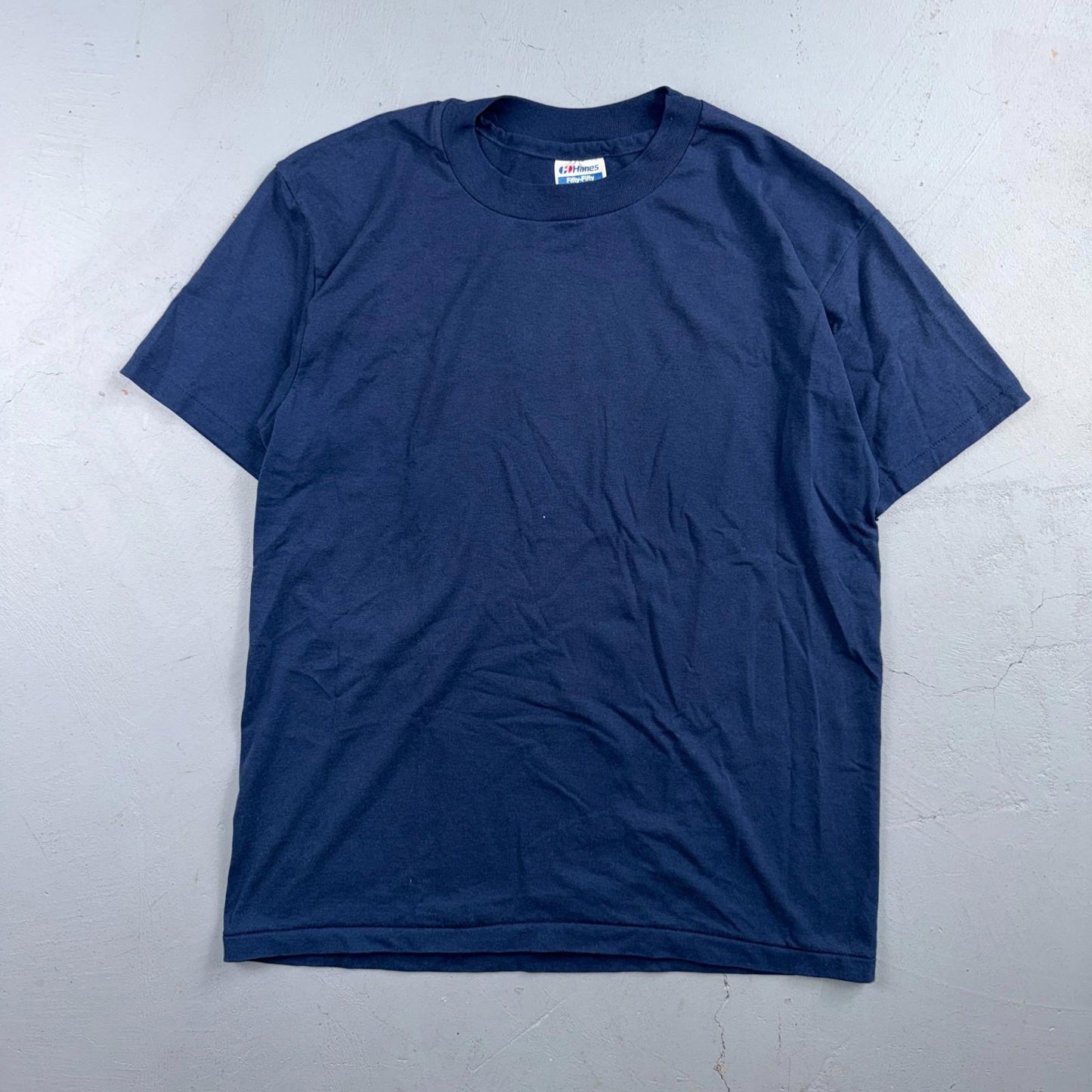 Hanes 80s Single Stitch Navy Blue Blank VTG T Shirt 1980s Classic Large