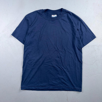 Hanes 80s Single Stitch Navy Blue Blank VTG T Shirt 1980s Classic Large