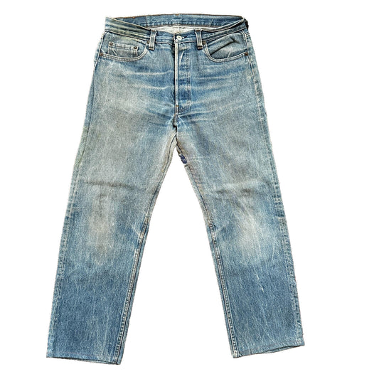 VTG USA Levis 501 Button Fly 80s Tag Jeans 32x27 Straight Leg Thrashed Ripped
