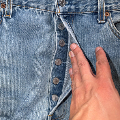 Levis 501 Vintage 90s USA XX Straight Leg Jeans Blue Light Wash 38x30 Act 37x29