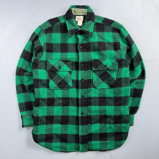 Vintage 1950s Five Brother Green Wool Buffalo Plaid Button Down Shirt Rockabilly