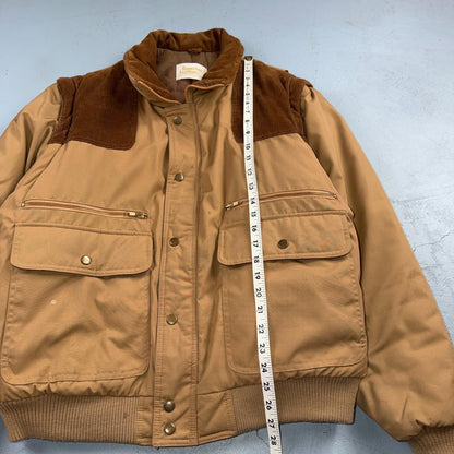 Vintage Fingerhut Fashions Puffer 1970s Brown Cream Mens Ski Coat Size XL 70s