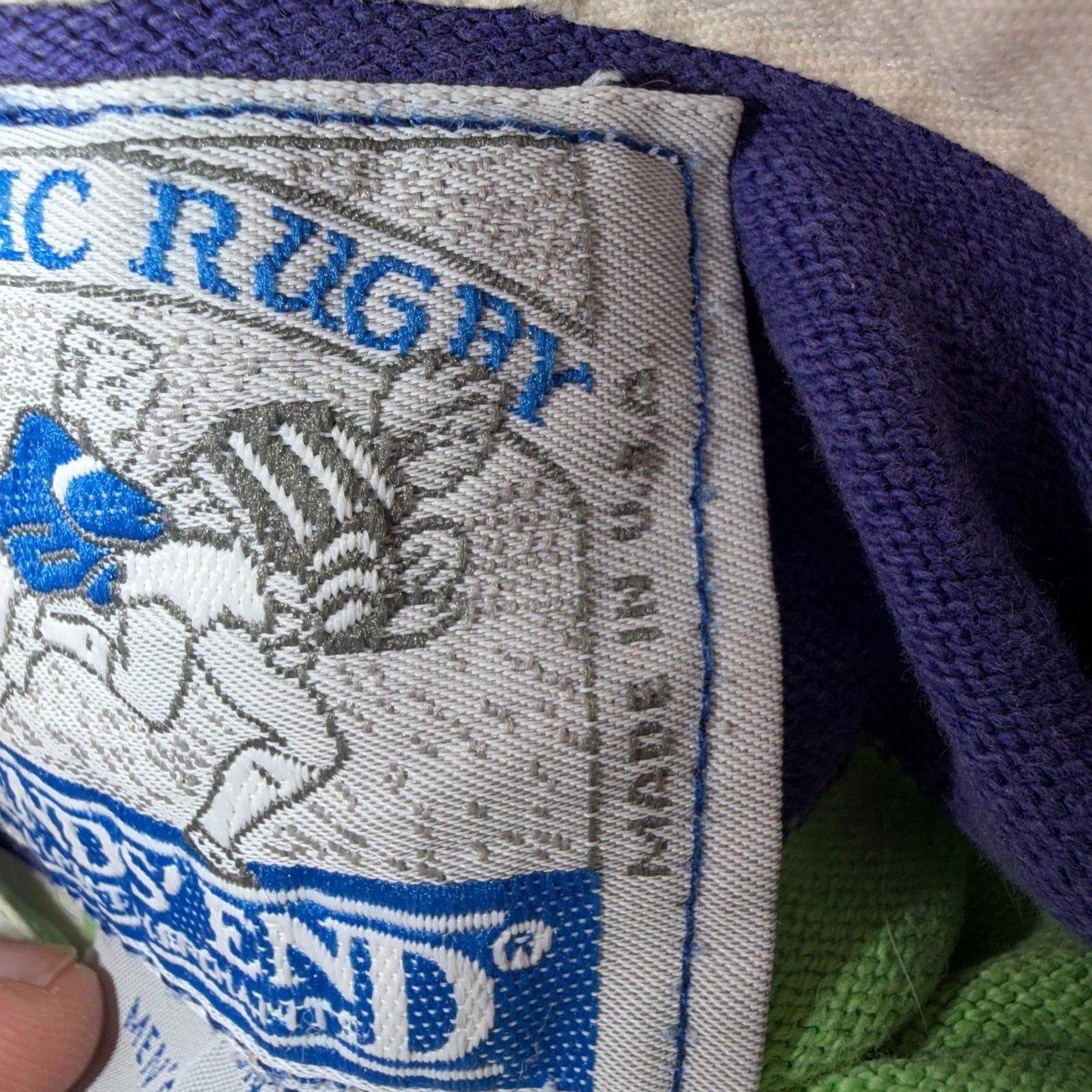 VTG Lands End Rugby Shirt Mens M Heavy Cotton Polo 80s 90s USA Stripe Blue Green