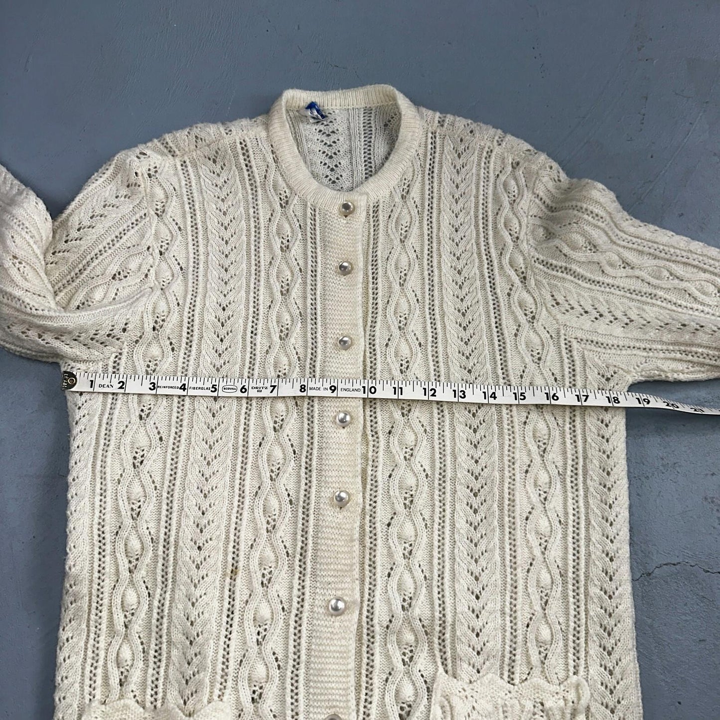 Vintage Wintuk Off White Cardigan Granny Sweater Button Front Orlon Acrylic Long